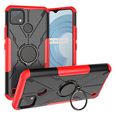 Funda Bumper Silicona y Plastico Mate Carcasa con Magnetico Anillo de dedo Soporte JX1 para Realme C21Y Rojo