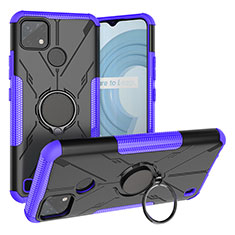 Funda Bumper Silicona y Plastico Mate Carcasa con Magnetico Anillo de dedo Soporte JX1 para Realme C25Y Morado