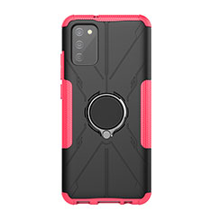 Funda Bumper Silicona y Plastico Mate Carcasa con Magnetico Anillo de dedo Soporte JX1 para Samsung Galaxy A02s Rosa Roja