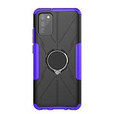 Funda Bumper Silicona y Plastico Mate Carcasa con Magnetico Anillo de dedo Soporte JX1 para Samsung Galaxy A03s Morado