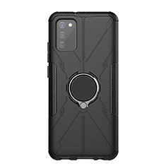 Funda Bumper Silicona y Plastico Mate Carcasa con Magnetico Anillo de dedo Soporte JX1 para Samsung Galaxy A03s Negro