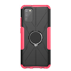 Funda Bumper Silicona y Plastico Mate Carcasa con Magnetico Anillo de dedo Soporte JX1 para Samsung Galaxy A03s Rosa Roja