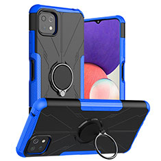 Funda Bumper Silicona y Plastico Mate Carcasa con Magnetico Anillo de dedo Soporte JX1 para Samsung Galaxy A22 5G Azul