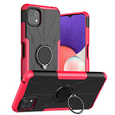 Funda Bumper Silicona y Plastico Mate Carcasa con Magnetico Anillo de dedo Soporte JX1 para Samsung Galaxy A22 5G Rosa Roja