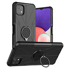 Funda Bumper Silicona y Plastico Mate Carcasa con Magnetico Anillo de dedo Soporte JX1 para Samsung Galaxy A22s 5G Negro