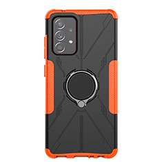 Funda Bumper Silicona y Plastico Mate Carcasa con Magnetico Anillo de dedo Soporte JX1 para Samsung Galaxy A52 4G Naranja