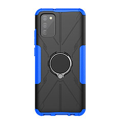 Funda Bumper Silicona y Plastico Mate Carcasa con Magnetico Anillo de dedo Soporte JX1 para Samsung Galaxy F02S SM-E025F Azul