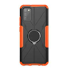 Funda Bumper Silicona y Plastico Mate Carcasa con Magnetico Anillo de dedo Soporte JX1 para Samsung Galaxy F02S SM-E025F Naranja