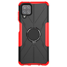 Funda Bumper Silicona y Plastico Mate Carcasa con Magnetico Anillo de dedo Soporte JX1 para Samsung Galaxy F12 Rojo