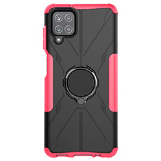 Funda Bumper Silicona y Plastico Mate Carcasa con Magnetico Anillo de dedo Soporte JX1 para Samsung Galaxy M12 Rosa Roja