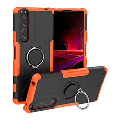 Funda Bumper Silicona y Plastico Mate Carcasa con Magnetico Anillo de dedo Soporte JX1 para Sony Xperia 1 III Naranja