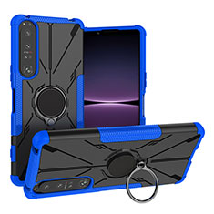 Funda Bumper Silicona y Plastico Mate Carcasa con Magnetico Anillo de dedo Soporte JX1 para Sony Xperia 1 IV Azul