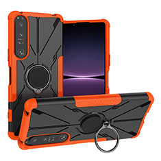 Funda Bumper Silicona y Plastico Mate Carcasa con Magnetico Anillo de dedo Soporte JX1 para Sony Xperia 1 IV Naranja