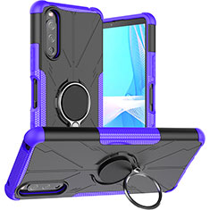 Funda Bumper Silicona y Plastico Mate Carcasa con Magnetico Anillo de dedo Soporte JX1 para Sony Xperia 10 III SO-52B Morado