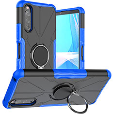 Funda Bumper Silicona y Plastico Mate Carcasa con Magnetico Anillo de dedo Soporte JX1 para Sony Xperia 10 III SOG04 Azul