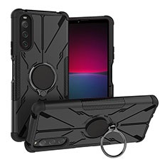 Funda Bumper Silicona y Plastico Mate Carcasa con Magnetico Anillo de dedo Soporte JX1 para Sony Xperia 10 IV Negro