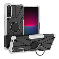 Funda Bumper Silicona y Plastico Mate Carcasa con Magnetico Anillo de dedo Soporte JX1 para Sony Xperia 10 IV Plata