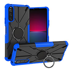 Funda Bumper Silicona y Plastico Mate Carcasa con Magnetico Anillo de dedo Soporte JX1 para Sony Xperia 10 IV SOG07 Azul