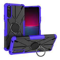 Funda Bumper Silicona y Plastico Mate Carcasa con Magnetico Anillo de dedo Soporte JX1 para Sony Xperia 10 IV SOG07 Morado