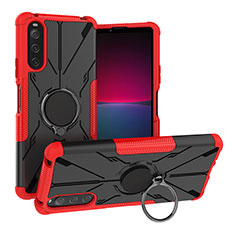 Funda Bumper Silicona y Plastico Mate Carcasa con Magnetico Anillo de dedo Soporte JX1 para Sony Xperia 10 IV SOG07 Rojo