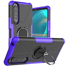 Funda Bumper Silicona y Plastico Mate Carcasa con Magnetico Anillo de dedo Soporte JX1 para Sony Xperia 5 III SO-53B Morado