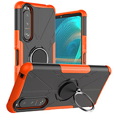 Funda Bumper Silicona y Plastico Mate Carcasa con Magnetico Anillo de dedo Soporte JX1 para Sony Xperia 5 III SO-53B Naranja
