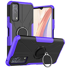 Funda Bumper Silicona y Plastico Mate Carcasa con Magnetico Anillo de dedo Soporte JX1 para Vivo iQOO Z3 5G Morado