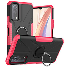 Funda Bumper Silicona y Plastico Mate Carcasa con Magnetico Anillo de dedo Soporte JX1 para Vivo iQOO Z3 5G Rosa Roja