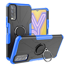 Funda Bumper Silicona y Plastico Mate Carcasa con Magnetico Anillo de dedo Soporte JX1 para Vivo Y11s Azul