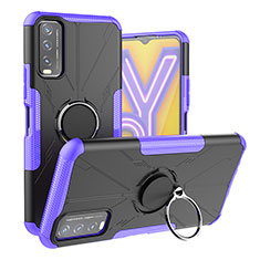 Funda Bumper Silicona y Plastico Mate Carcasa con Magnetico Anillo de dedo Soporte JX1 para Vivo Y11s Morado