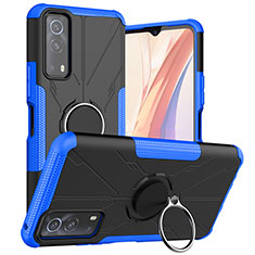 Funda Bumper Silicona y Plastico Mate Carcasa con Magnetico Anillo de dedo Soporte JX1 para Vivo Y52 5G Azul