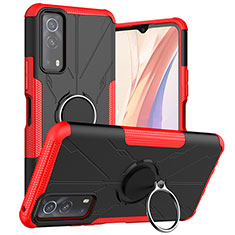 Funda Bumper Silicona y Plastico Mate Carcasa con Magnetico Anillo de dedo Soporte JX1 para Vivo Y52 5G Rojo