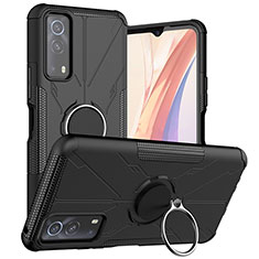 Funda Bumper Silicona y Plastico Mate Carcasa con Magnetico Anillo de dedo Soporte JX1 para Vivo Y75s 5G Negro