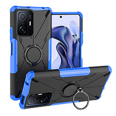 Funda Bumper Silicona y Plastico Mate Carcasa con Magnetico Anillo de dedo Soporte JX1 para Xiaomi Mi 11T 5G Azul
