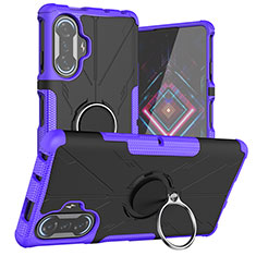 Funda Bumper Silicona y Plastico Mate Carcasa con Magnetico Anillo de dedo Soporte JX1 para Xiaomi Poco F3 GT 5G Morado