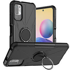 Funda Bumper Silicona y Plastico Mate Carcasa con Magnetico Anillo de dedo Soporte JX1 para Xiaomi POCO M3 Pro 5G Negro