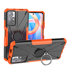 Funda Bumper Silicona y Plastico Mate Carcasa con Magnetico Anillo de dedo Soporte JX1 para Xiaomi Poco M4 Pro 5G Naranja