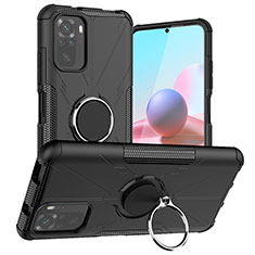 Funda Bumper Silicona y Plastico Mate Carcasa con Magnetico Anillo de dedo Soporte JX1 para Xiaomi Poco M5S Negro