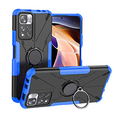 Funda Bumper Silicona y Plastico Mate Carcasa con Magnetico Anillo de dedo Soporte JX1 para Xiaomi Poco X4 NFC Azul