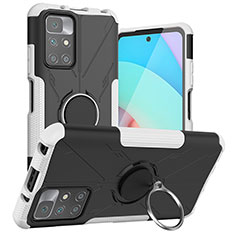 Funda Bumper Silicona y Plastico Mate Carcasa con Magnetico Anillo de dedo Soporte JX1 para Xiaomi Redmi 10 (2022) Plata