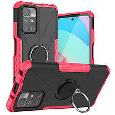 Funda Bumper Silicona y Plastico Mate Carcasa con Magnetico Anillo de dedo Soporte JX1 para Xiaomi Redmi 10 4G Rosa Roja