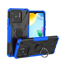 Funda Bumper Silicona y Plastico Mate Carcasa con Magnetico Anillo de dedo Soporte JX1 para Xiaomi Redmi 10 India Azul