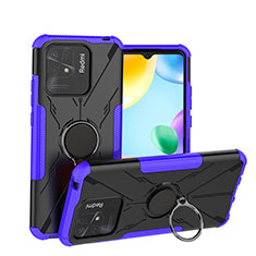 Funda Bumper Silicona y Plastico Mate Carcasa con Magnetico Anillo de dedo Soporte JX1 para Xiaomi Redmi 10 India Morado