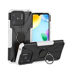 Funda Bumper Silicona y Plastico Mate Carcasa con Magnetico Anillo de dedo Soporte JX1 para Xiaomi Redmi 10 India Plata