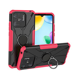 Funda Bumper Silicona y Plastico Mate Carcasa con Magnetico Anillo de dedo Soporte JX1 para Xiaomi Redmi 10C 4G Rosa Roja
