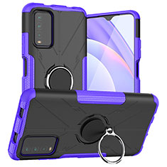 Funda Bumper Silicona y Plastico Mate Carcasa con Magnetico Anillo de dedo Soporte JX1 para Xiaomi Redmi 9 Power Morado