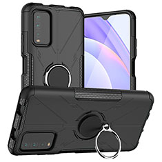 Funda Bumper Silicona y Plastico Mate Carcasa con Magnetico Anillo de dedo Soporte JX1 para Xiaomi Redmi 9 Power Negro