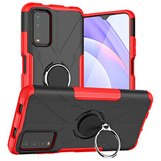 Funda Bumper Silicona y Plastico Mate Carcasa con Magnetico Anillo de dedo Soporte JX1 para Xiaomi Redmi 9 Power Rojo