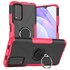 Funda Bumper Silicona y Plastico Mate Carcasa con Magnetico Anillo de dedo Soporte JX1 para Xiaomi Redmi 9 Power Rosa Roja