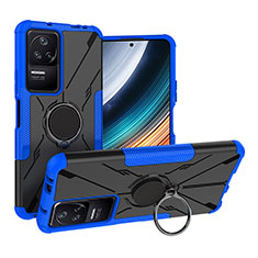 Funda Bumper Silicona y Plastico Mate Carcasa con Magnetico Anillo de dedo Soporte JX1 para Xiaomi Redmi K40S 5G Azul